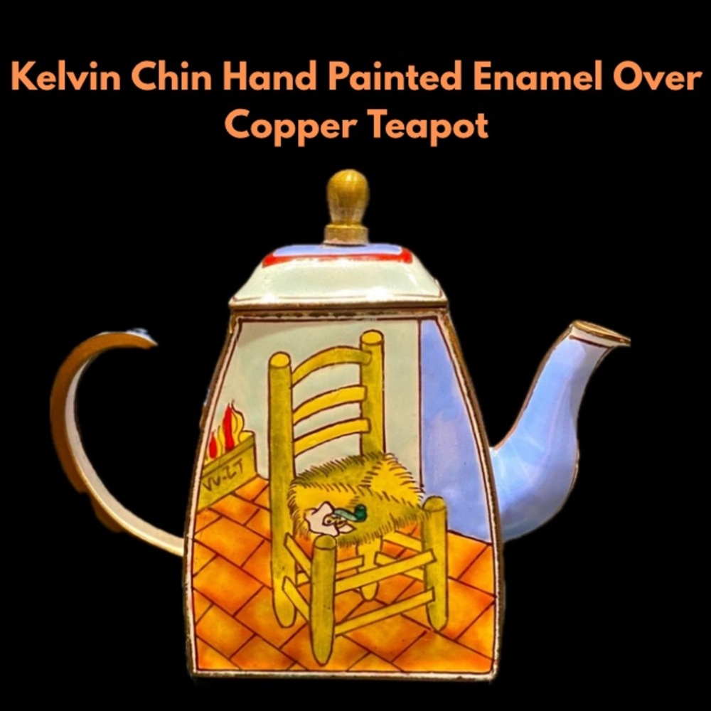 Kelvin Chin Hand Painted Enamel Over Copper Teapot